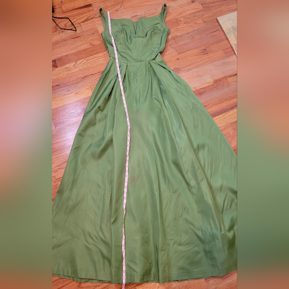 Vintage 1950s Green Evening Gown Womens Formal Full Length Dress - Picture 15 of 16